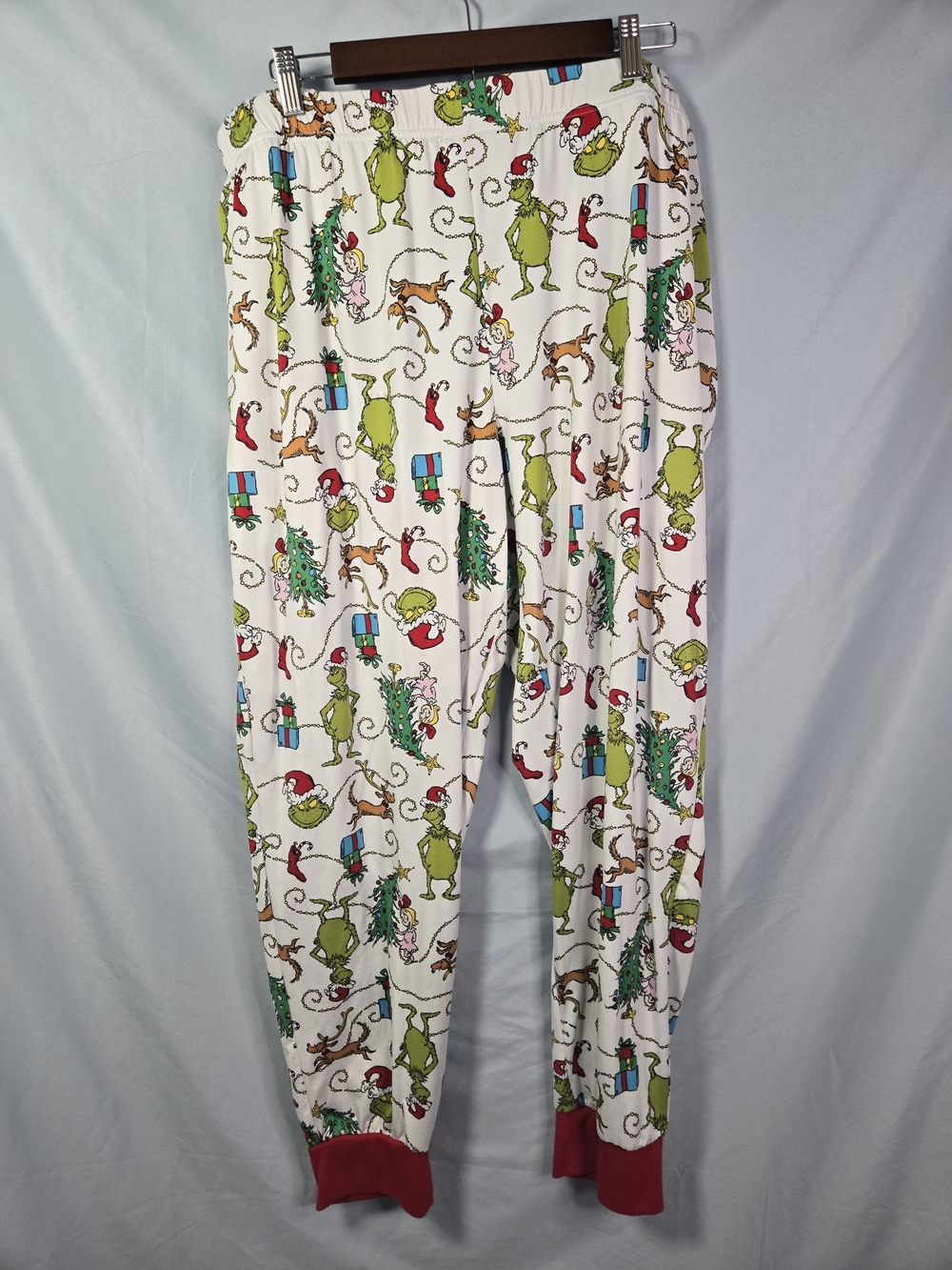 Dr. Seuss Grinch Print Pajama Joggers Women’s 2X White & Red Cuffed